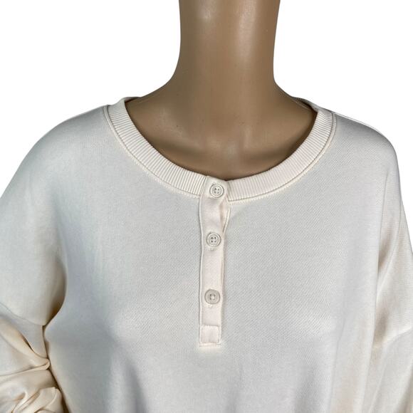 NWT American Eagle Ivory Cinched Drawstring Henley Oversized Sweatshirt SZ M - Picture 4 of 10